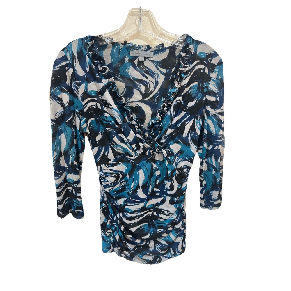 Classiques Entier Blouse Womens XS Swirl Print Ruched 3/4 Sleeve Y2K Nordstrom